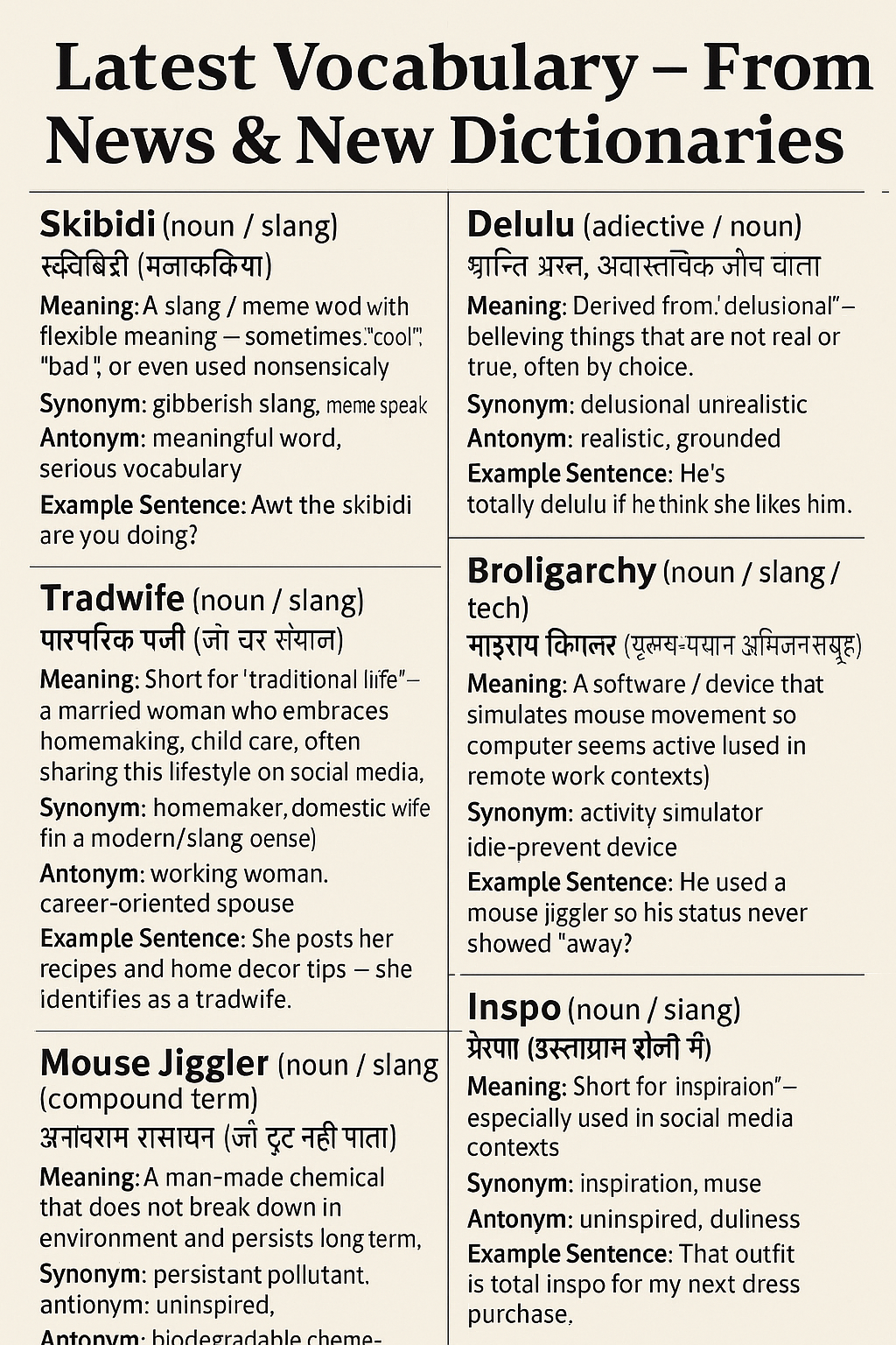Latest Vocabulary Words 2025 